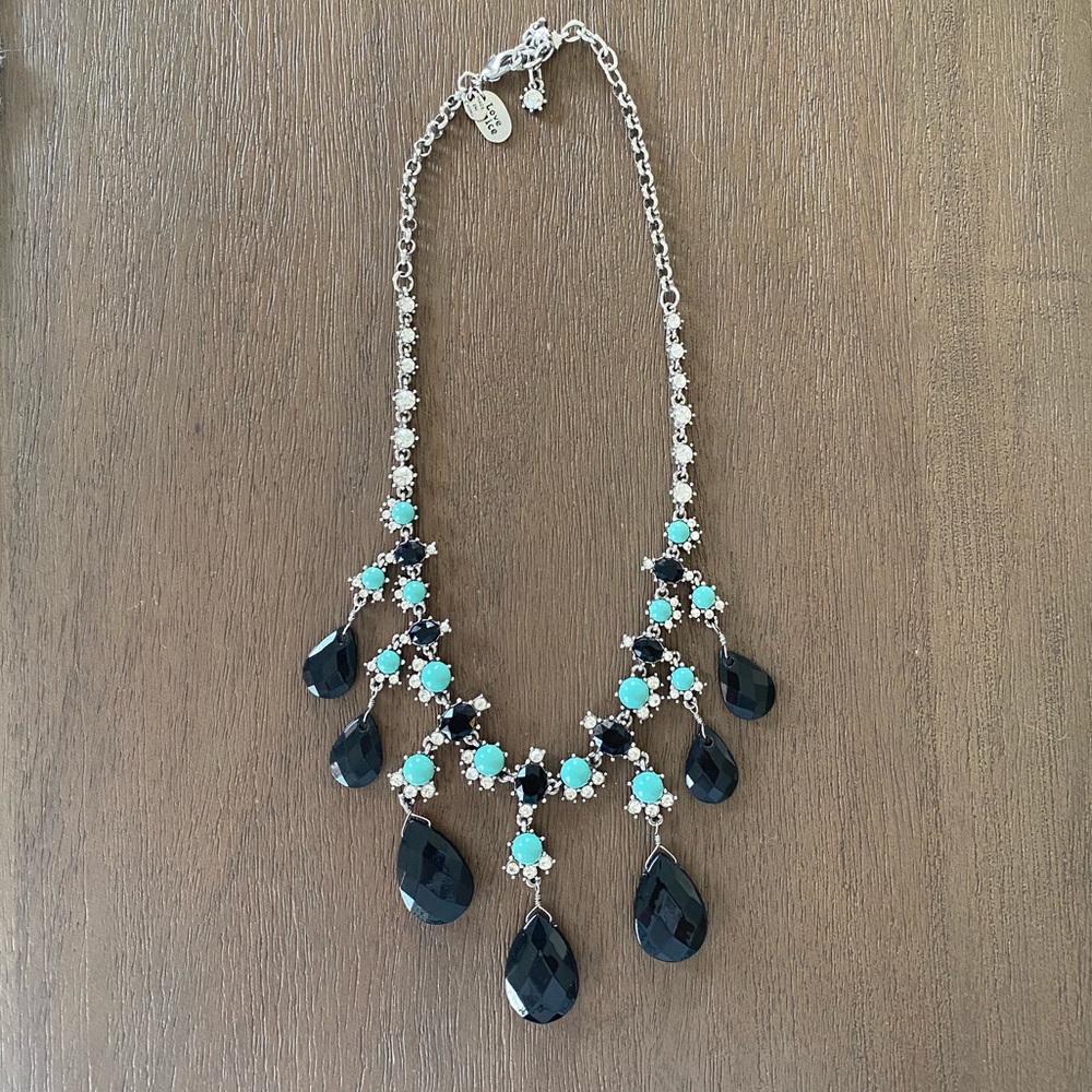 Silvertone Black and Turquoise Statement Necklace